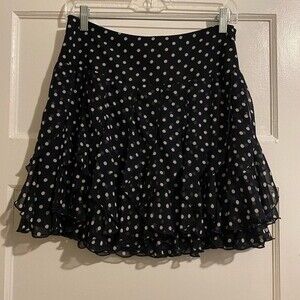 International Concepts Vintage Styled Curly Flouncy Sheer Edges Polka Dot Skirt